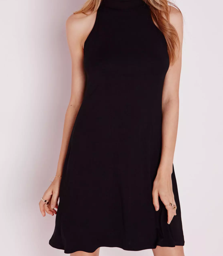 High neck jersey racer swing dress black