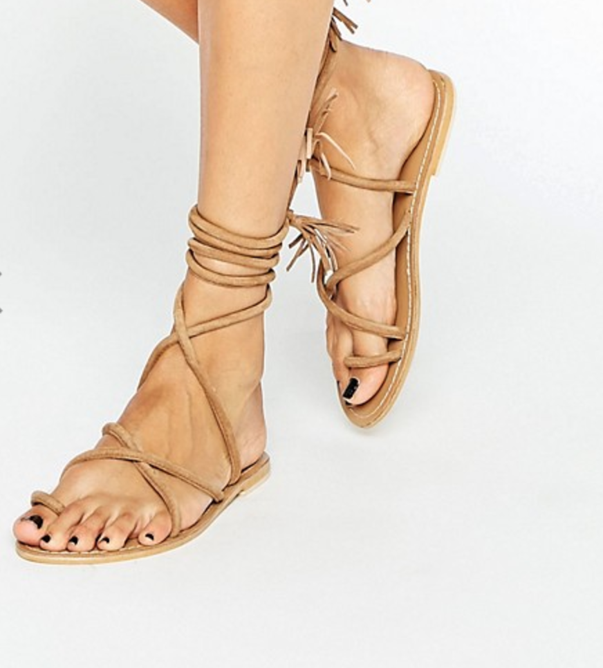 ASOS FALIA Suede Tie Leg Flat Sandals