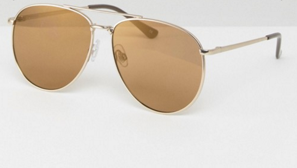 ASOS Metal Aviator Sunglasses In Matt Gold & Gold Flash lens